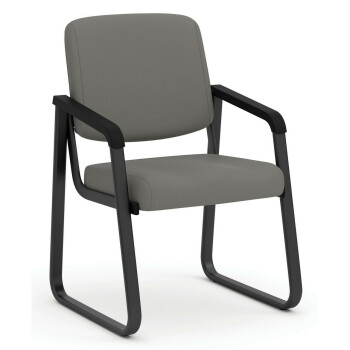 chair with gray cushions and black metal frame